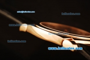Rolex Cellini Swiss Quartz Rose Gold Case with Green MOP Dial and Black Leather Strap-Numeral Markers