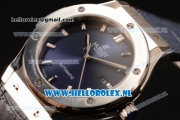 Hublot Classic Fusion 9015 Auto Steel Case with Blue Leather Strap and Blue Dial