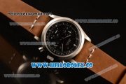 Rolex Explorer Chronograph Miyota OS20 Quartz Steel Case with Black Dial Steel Bezel and Brown Leather Strap