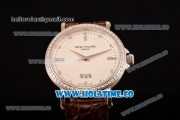 Patek Philippe Calatrava Miyota Quartz Steel Case with White Dial and Diamonds Markers - Diamonds Bezel