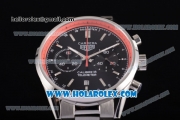 Tag Heuer Carrera Calibre 18 Chronograph Miyota Quartz Steel Case/Bracelet with Black Dial and Stick Markers - Red Inner Bezel