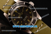 Rolex Submariner Vintage Asia 2813 Automatic Steel Case with Dot Markers Black Dial and Green Nylon Strap