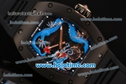 Richard Mille Tourbillon RM 057 Dragon Swiss ETA 2824 Automatic PVD Case with Black Rubber Strap and Blue Dragon Dial - 1:1 Original