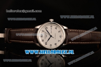 Longines Master 2824 Auto Steel Case with White Dial and Brown Leather Strap