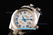 Rolex Datejust Oyster Perpetual Automatic Movement Full Steel with Blue Roman Markers and White Dial-Lady Size