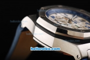 Audemars Piguet Royal Oak Chronograph Swiss Valjoux 7750 Automatic Movement White Dial with Blue Number Markers and Blue Leather Strap