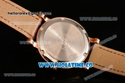 Cartier Rotonde De Miyota Quartz Rose Gold Case with Diamonds Markers White Dial and Brown Leather Strap