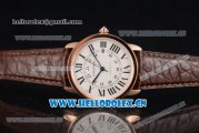 Cartier Rotonde De Tourbillon Swiss ETA 2892 Automatic Rose Gold Case with White Dial and Rose Gold Bezel Brown Leather Strap