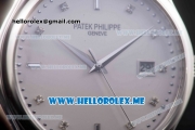 Patek Philippe Calatrava Miyota Quartz Steel Case with White Dial and Brown Leather Strap Diamonds Markers