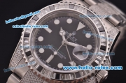 Rolex GMT-Master II Swiss ETA 2836 Automatic Diamond Bezel with Black Dial and Diamond Bracelet