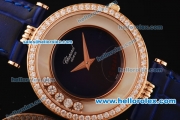 Chopard Swiss ETA Quartz Rose Gold Case with Diamond Bezel and Blue Leather Strap