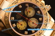 Rolex Daytona Swiss Valjoux 7750-SHG Automatic Gold Case/Strap with Black Dial and Diamond Markers