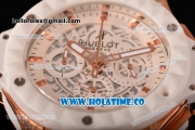 Hublot Big Bang Aero Bang Chrono Miyota Quartz Rose Gold/Diamonds Case with White Skeleton Dial Stick Markers and White Ceramic Bezel