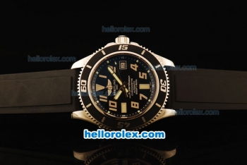 Breitling SuperOcean Swiss ETA 2836 Automatic Steel Case with Black Dial and Stick Markers- Black Rubber Strap