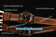 Panerai Luminor Marina 1950 3 Days PAM 427 Asia 6497 Manual Winding PVD Case with Skeleton Black Skull Dial and Brown Leather Strap