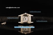 Cartier Santos Miyota Quartz Movement Steel Case with White Dial and Black Leather Strap Cartier Santos Miyota Quartz Movement Steel Case with White Dial and Black Leather Strap