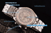 Breitling Bentley Chronograph Quartz Movement Silver Case with White Dial and SS Strap