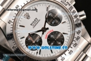 Rolex Daytona Swiss Valjoux 7750 Chronograph Movement White Dial with Silver Stick Marker and Black Subdials-SS Strap