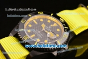 Rolex Submariner Asia 2813 Automatic PVD Case with Yellow Markers Carbon Fiber Dial and Yellow Nylon Strap