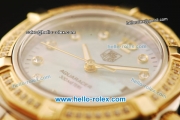 Tag Heuer Aquaracer Swiss ETA Quartz Movement Gold Bezel with Diamond - Blue MOP Dial and Two Tone Strap