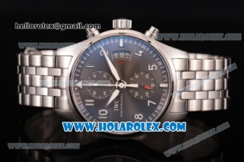 IWC Pilot's Watch Spitfire Chronograph Swiss Valjoux 7750 Automatic Full Steel with Grey Dial and White Arabic Numeral Markers