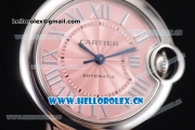 Cartier Ballon Bleu Medium Asia Automatic Steel Case with Pink Dial Roman Numeral Markers and Pink Leather Strap (YF)