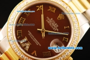 Rolex Datejust Automatic Movement ETA Coating Case with Brown Dial and Diamond Bezel-Two Tone Strap