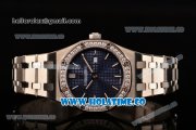 Audemars Piguet Royal Oak 33MM Miyota Quartz Steel Case/Bracelet with Blue Dial Stick Markers and Diamonds Bezel (EF)