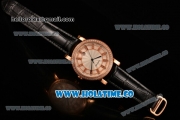 Cartier Rotonde De Miyota Quartz Rose Gold Case with White Dial Diamonds Bezel and Diamonds Markers