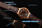 Cartier Ballon Bleu De Swiss ETA 2836 Automatic Rose Gold Case/Bezel with Brown Leather Strap Brown Dial Roman Markers