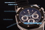 Audemars Piguet Royal Oak Chrono Japanese Miyota OS20 Quartz Stainless Steel Case with Black Leather Strap and Black Dial