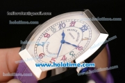 Franck Muller Chronometro Miyota Quartz Steel Case with Diamond Bezel Purple Leather Bracelet and Colorful Numeral Markers