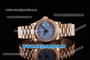 Rolex Datejust Swiss ETA 2671 Automatic Rose Gold Case with Purple Dial Diamonds Markers and Rose Gold Bracelet (BP)