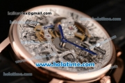 Cartier Rotonde De Swiss Manual Winding Rose Gold Case with Black Leather Bracelet and Skeleton Dial