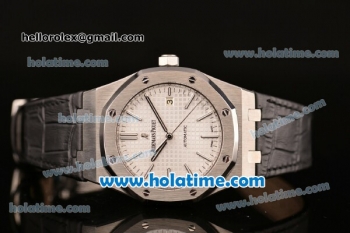 Audemars Piguet Royal Oak Swiss ETA 2824 Automatic Steel Case with Black Leather Strap Stick Markers and White Dial ZF Best Edition