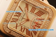 Cartier Santos 100 Swiss ETA 2671 Automatic Rose Gold Case with Diamond Bezel and White Rubber Strap - 1:1 Original