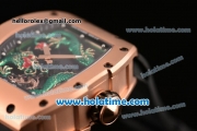 Richard Mille Tourbillon RM 057 Dragon Swiss ETA 2824 Automatic Rose Gold Case with Black Rubber Strap and Green Dragon Dial