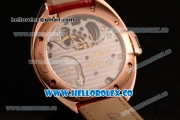 Cartier Cle de Cartier Swiss Tourbillon Manual Winding Rose Gold Case with White Dial and Red Leather Strap