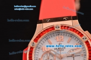 Hublot Big Bang Chronograph Miyota OS20 Quartz Rose Gold Case With Red Diamond Bezel White Dial and Orange Rubber Strap