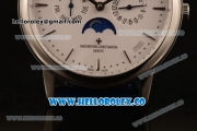 Vacheron Constantin Patrimony Perpetual Calendar Clone Original Automatic Steel Case with White Dial and Blue Leather Strap - (AAAF)