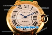 Cartier Ballon Bleu De Medium Asia 4813 Automatic Yellow Gold Case with Silver Dial Rose Red Leather Strap and Roman Numeral Markers (GF)