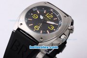 Bell & Ross BR 02 Automatic Movement Sliver Case with Black Dial and Yellow Marking