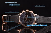 IWC Portuguese Chronograph Miyota OS10 Quartz Rose Gold Case with Black Rubber Strap Black Dial and Numeral Markers