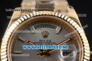 Rolex Day-Date Clone Rolex 3255 Automatic Yellow Gold Case/Bracelet with Silver Dial and Stick Markers