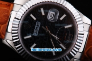 Rolex Datejust Working Chronograph Automatic Movement with Black Dial-Brown Leather Strap