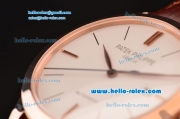 Patek Philippe Calatrava Swiss ETA 2824 Automatic Rose Gold Case with Brown Leather Strap White Dial Stick Markers