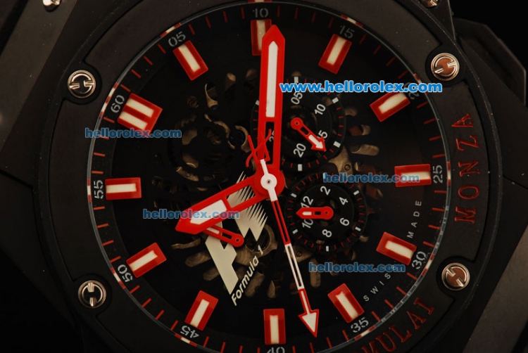 Hublot King Power F1 Monza Automatic Movement PVD Case with Red Markers and Black Rubber Strap - Click Image to Close