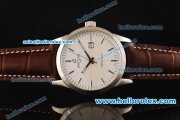 Breitling Transocean Automatic Steel Case with White Dial and Brown Leather Strap