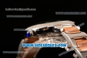 Cartier Rotonde De Miyota Quartz Two Tone Case/Bracelet with Black Dial and Diamonds Bezel