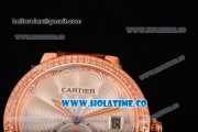 Cartier Rotonde De Swiss Quartz Rose Gold Case with Diamonds Bezel Brown Leather Strap with White Guilloche Dial
